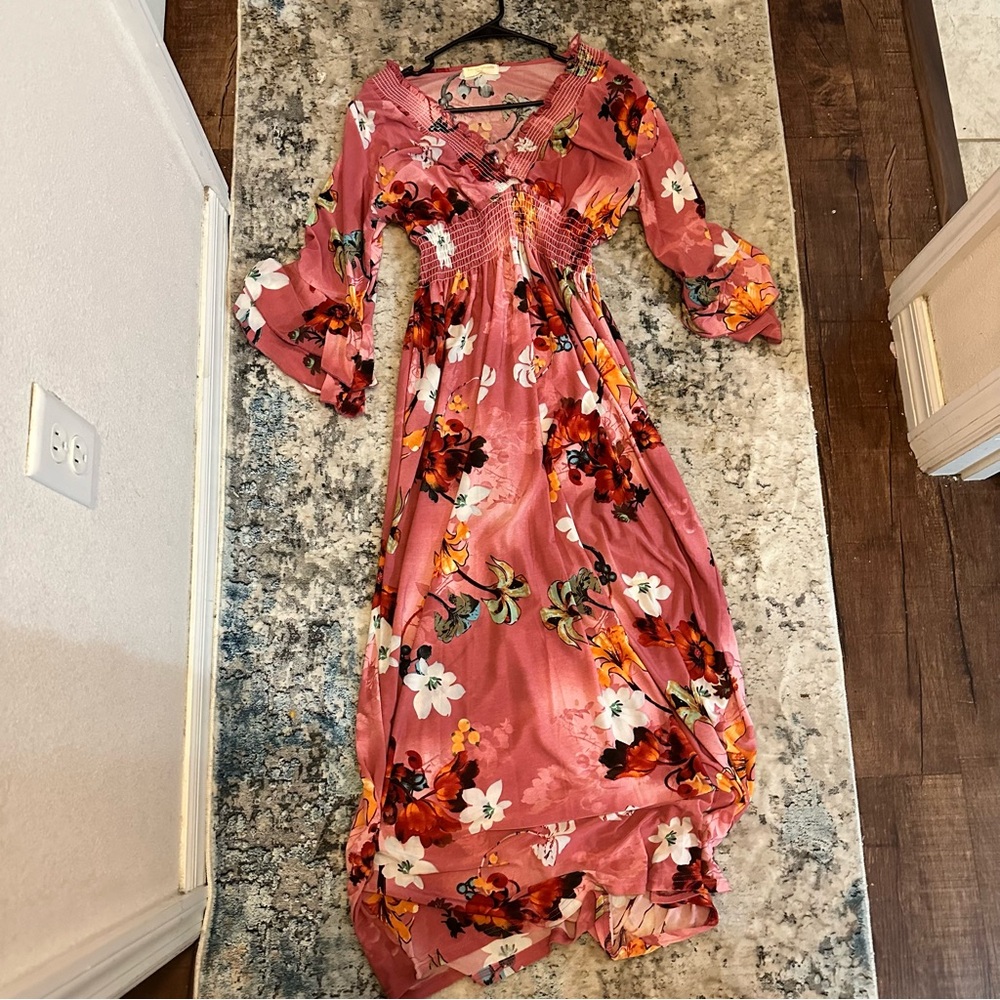 Floral V-Neck Pink Maxi Dress - Picture 3 of 5